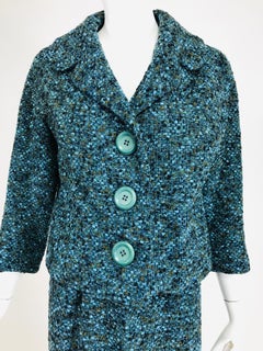 Jeanne Lanvin Numbered Couture Early 1960s Blue Tweed Skirt Suit