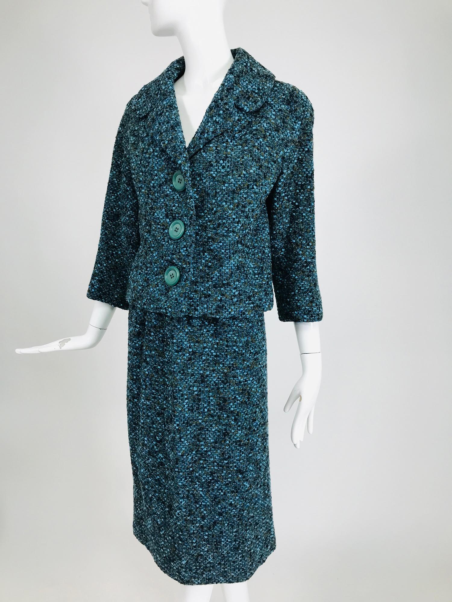 Jeanne Lanvin Nummerierter Couture-Anzug aus blauem Tweed aus den frühen 1960er Jahren  (Blau) im Angebot