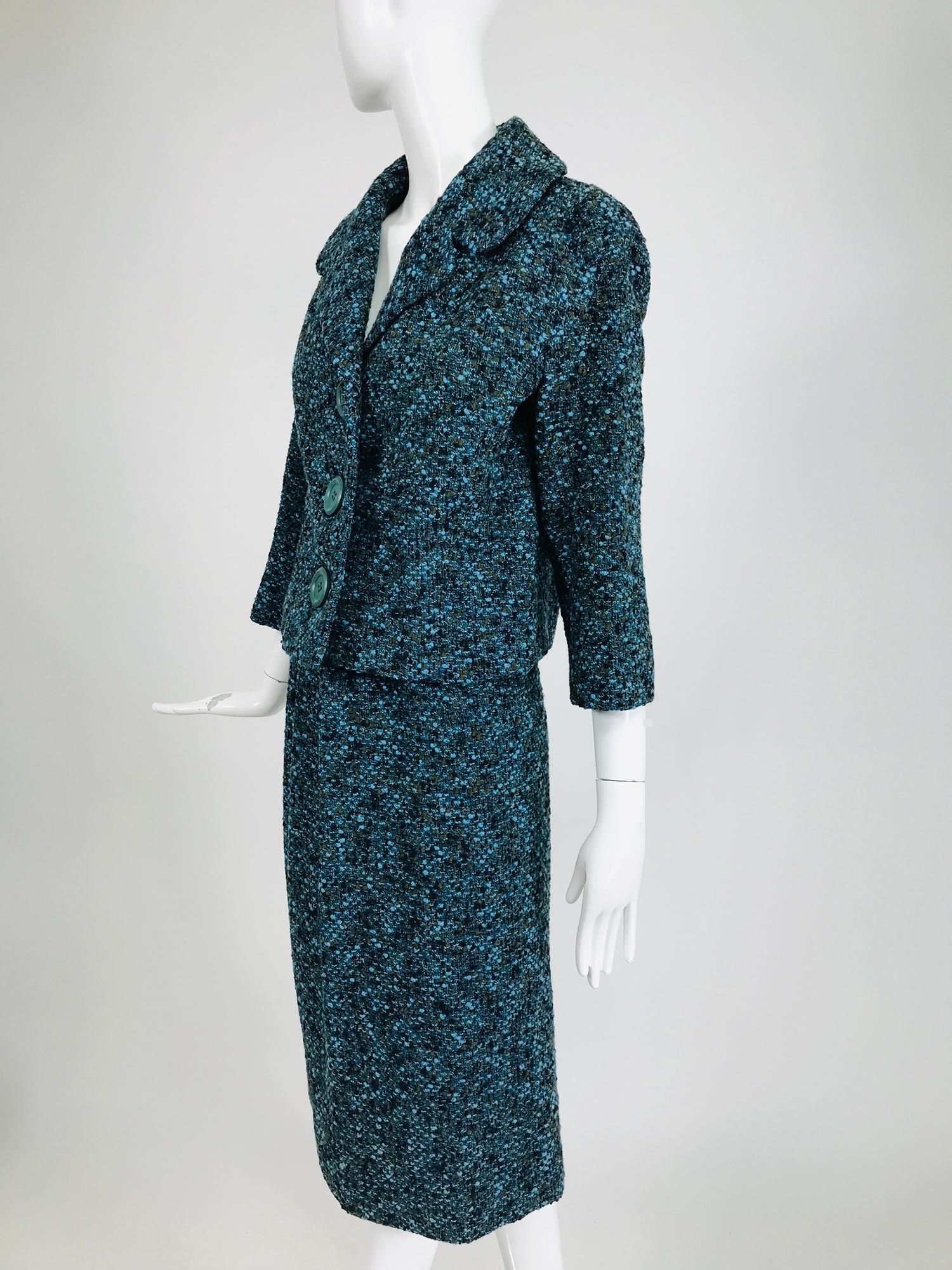 Jeanne Lanvin Nummerierter Couture-Anzug aus blauem Tweed aus den frühen 1960er Jahren  im Zustand „Gut“ im Angebot in West Palm Beach, FL