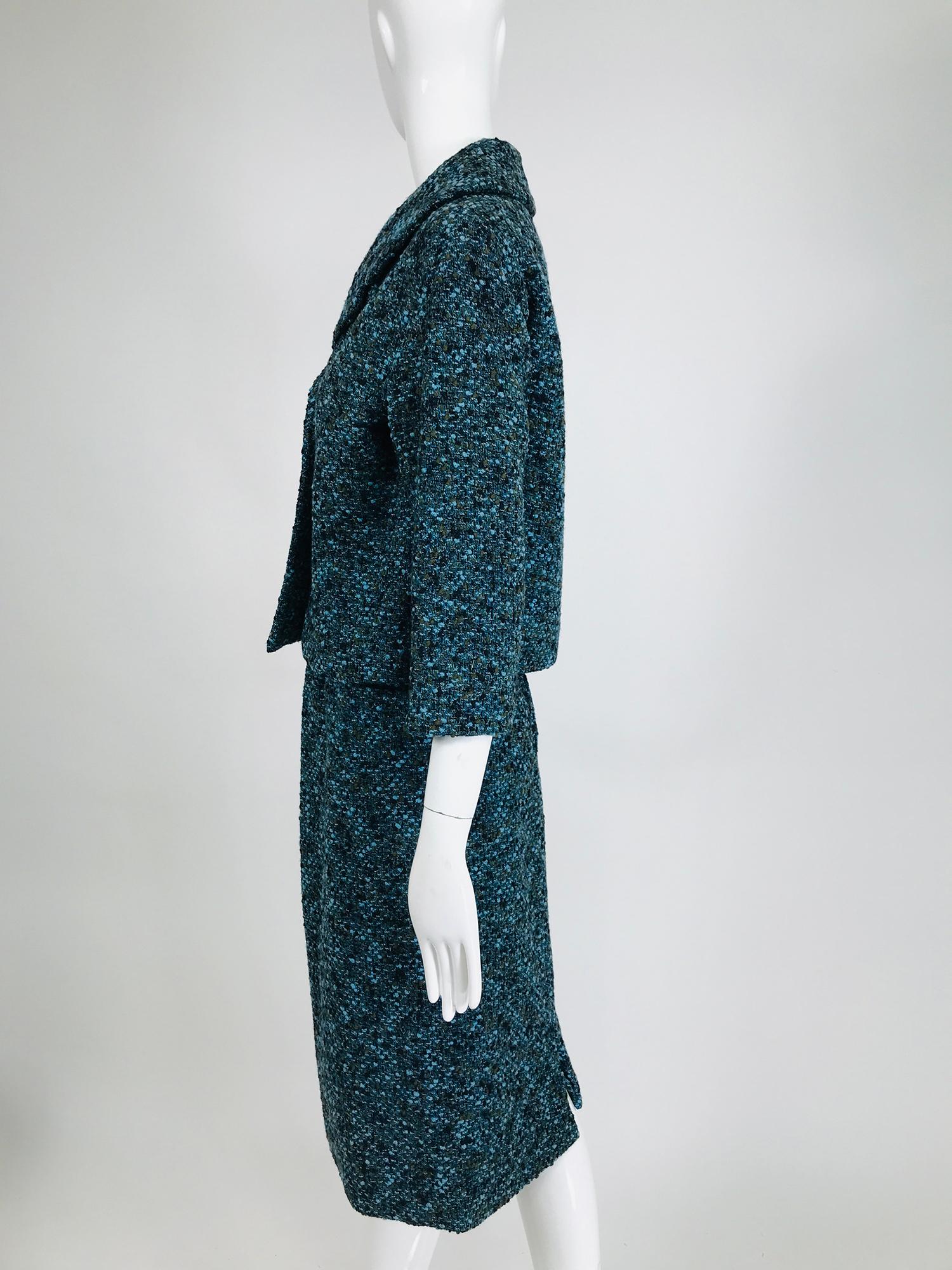 Jeanne Lanvin Nummerierter Couture-Anzug aus blauem Tweed aus den frühen 1960er Jahren  Damen im Angebot