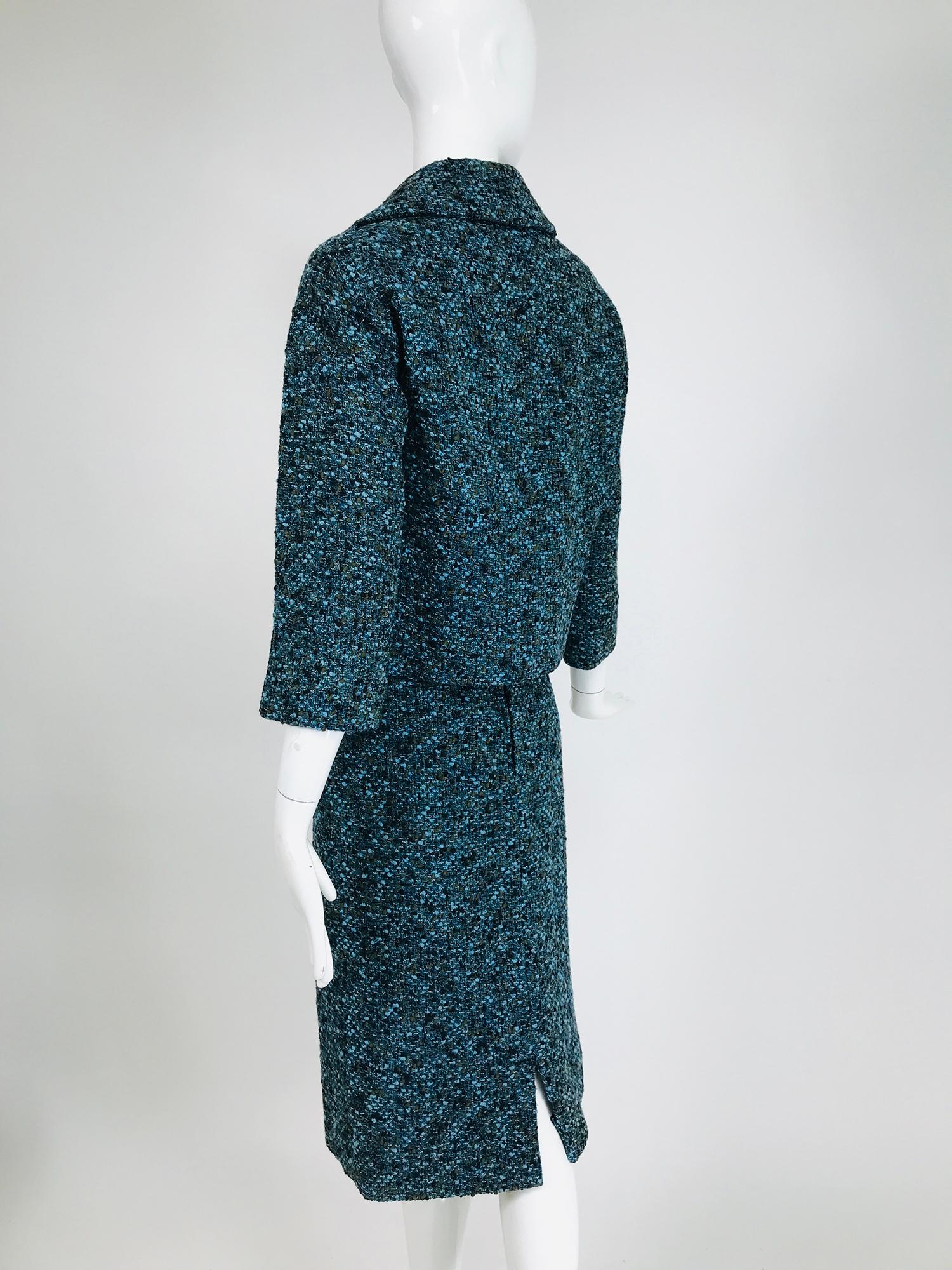 Jeanne Lanvin Numbered Couture Early 1960s Blue Tweed Skirt Suit  In Good Condition For Sale In West Palm Beach, FL
