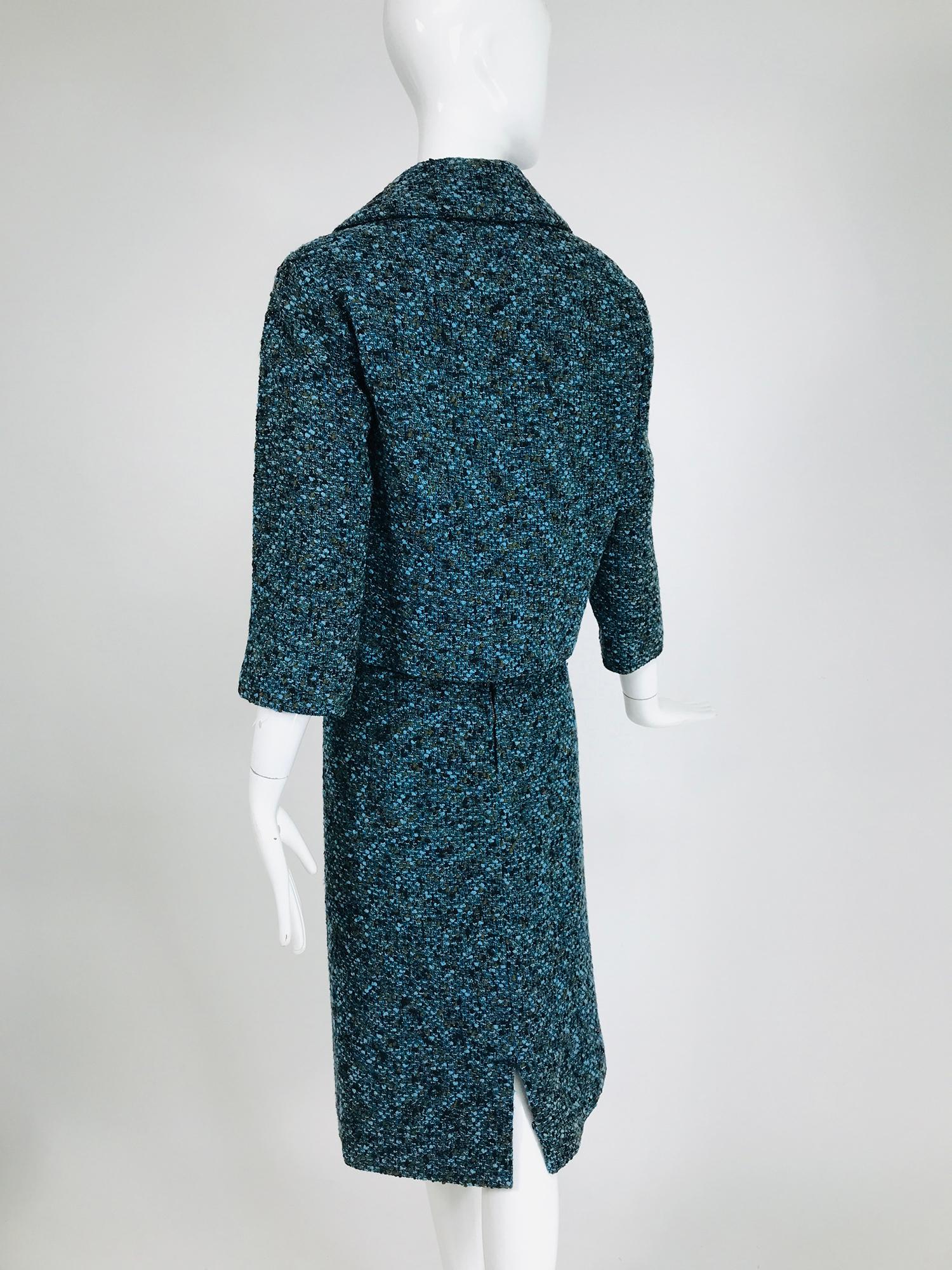 Women's Jeanne Lanvin Numbered Couture Early 1960s Blue Tweed Skirt Suit  For Sale