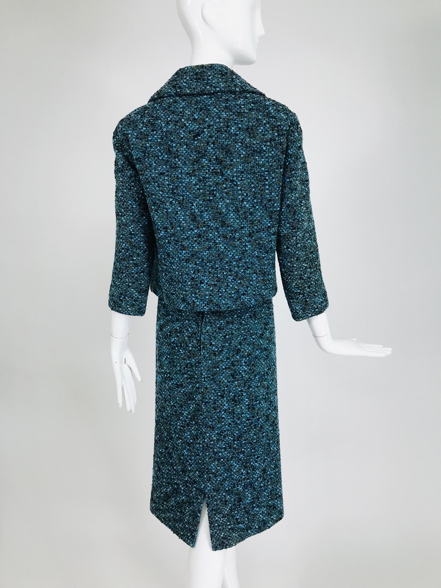 Jeanne Lanvin Numbered Couture Early 1960s Blue Tweed Skirt Suit  For Sale 1