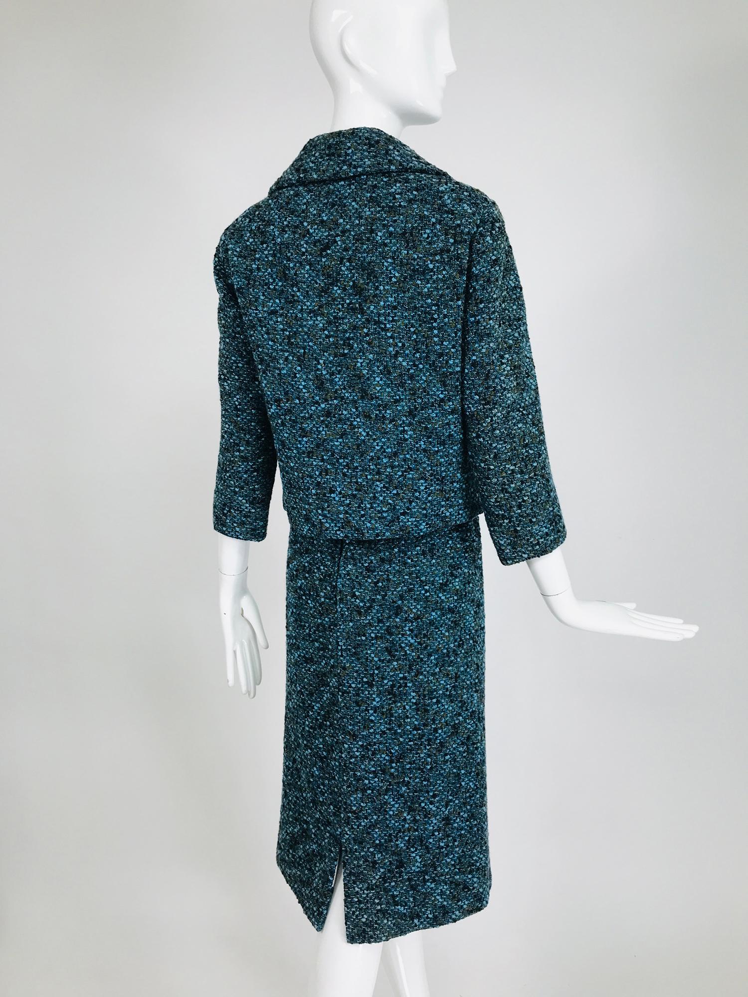 Jeanne Lanvin Numbered Couture Early 1960s Blue Tweed Skirt Suit  For Sale 2