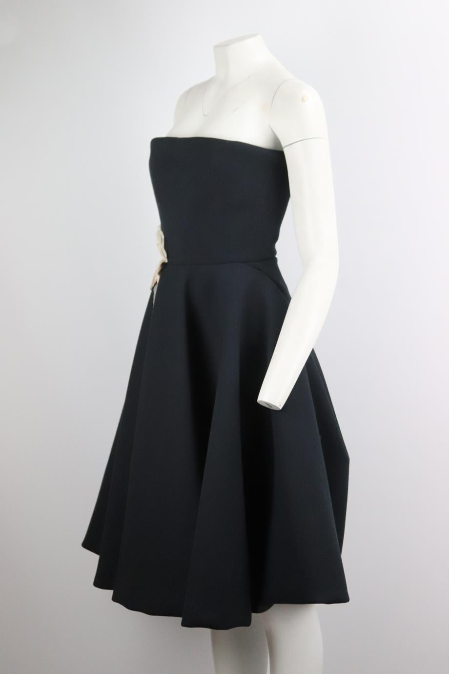 Black Jeanne Lanvin Strapless Silk Trimmed Wool Blend Dress Fr 38 Uk 10