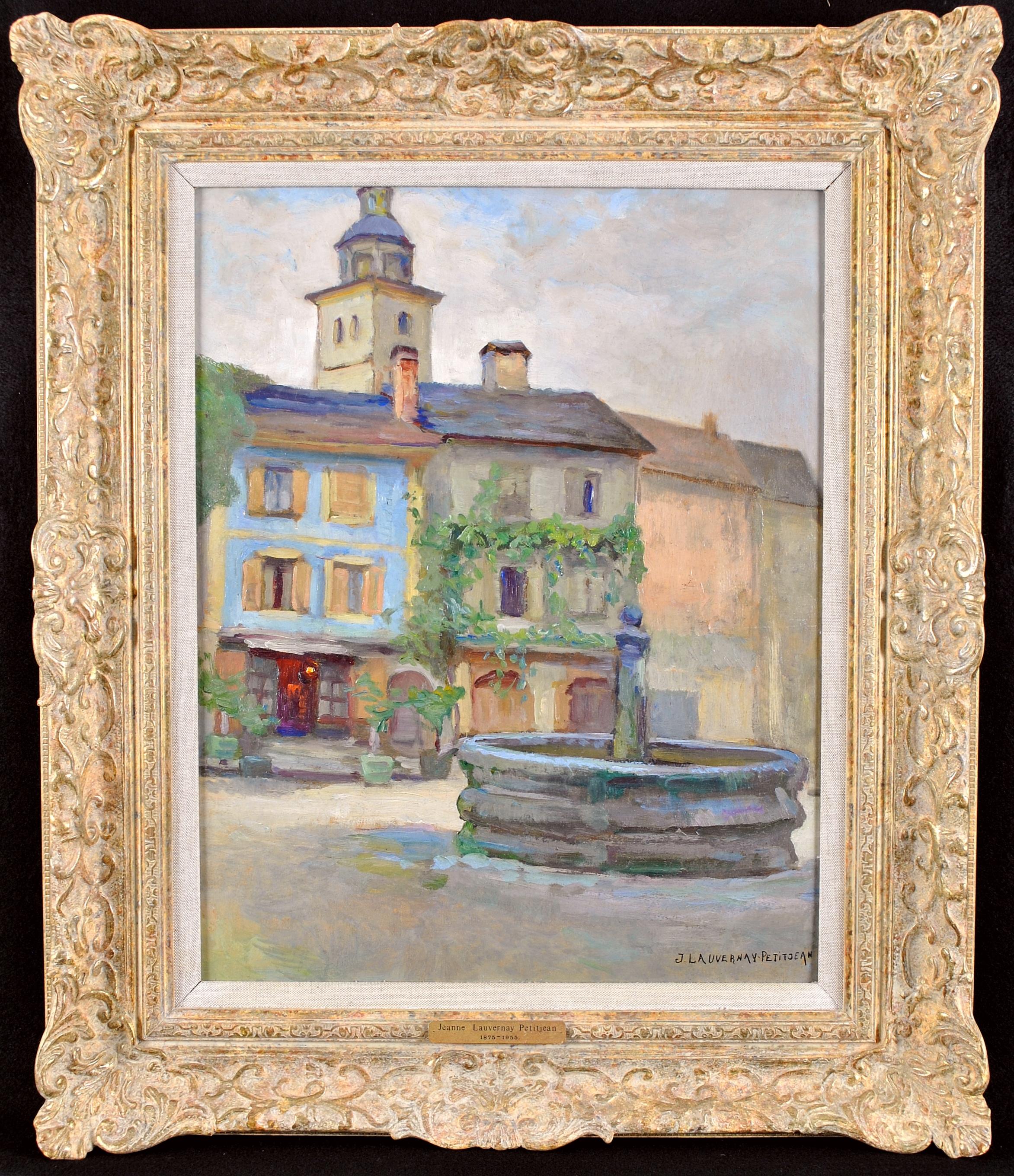 Jeanne Lauvernay-Pettitjean Landscape Painting - Le Puits - 20th Century French Impressionist Village Landscape Oil Painting