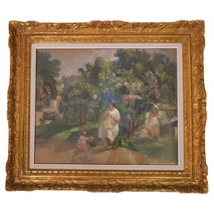 Jeanne Lourier (1872-1955), In the public garden,  oil on paper, circa 1920.