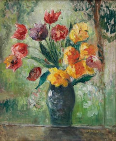 Jeanne Lourier Dreyfus (1872-1955) - Gerahmtes Öl, Blumenstrauß mit Tulpen