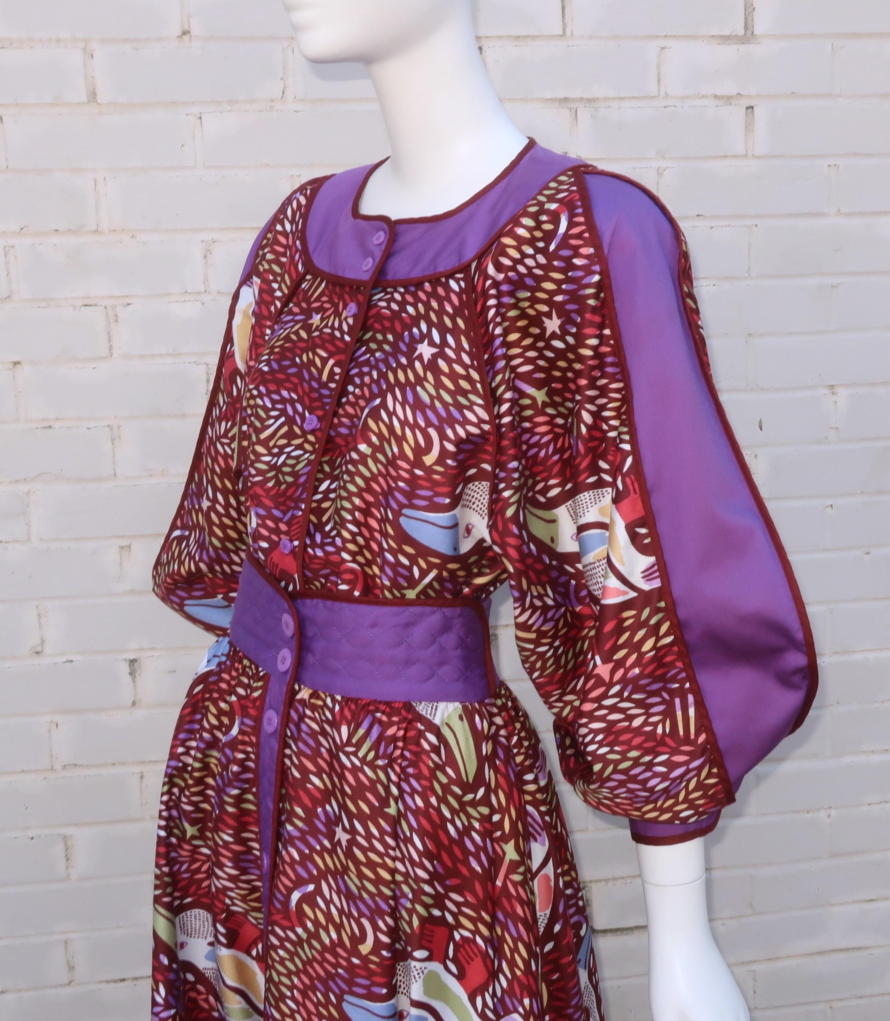 JEANNE MARC Cotton Two Piece Bird Print Dress, 1980's For Sale 5