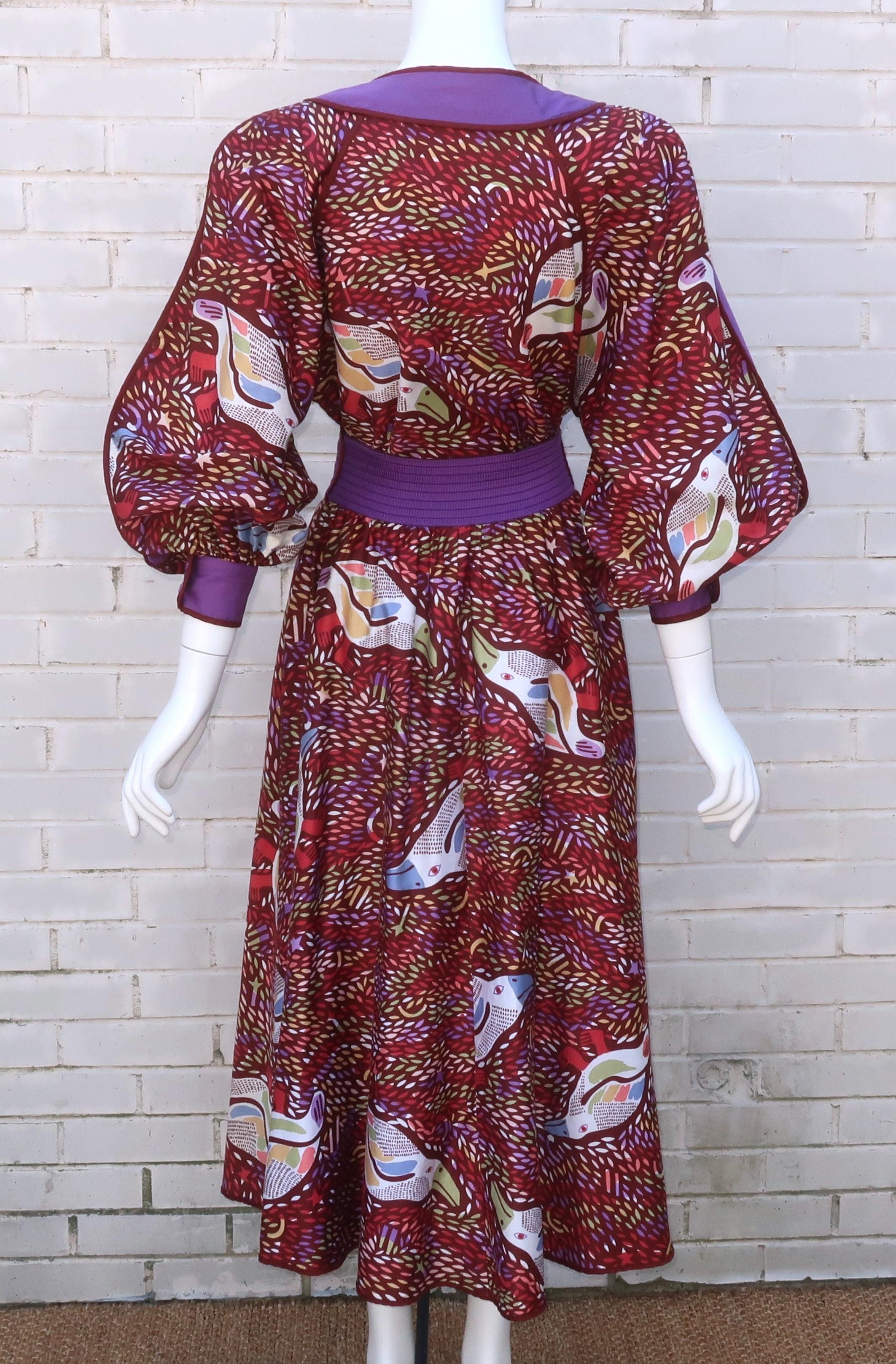 JEANNE MARC Cotton Two Piece Bird Print Dress, 1980's For Sale 6