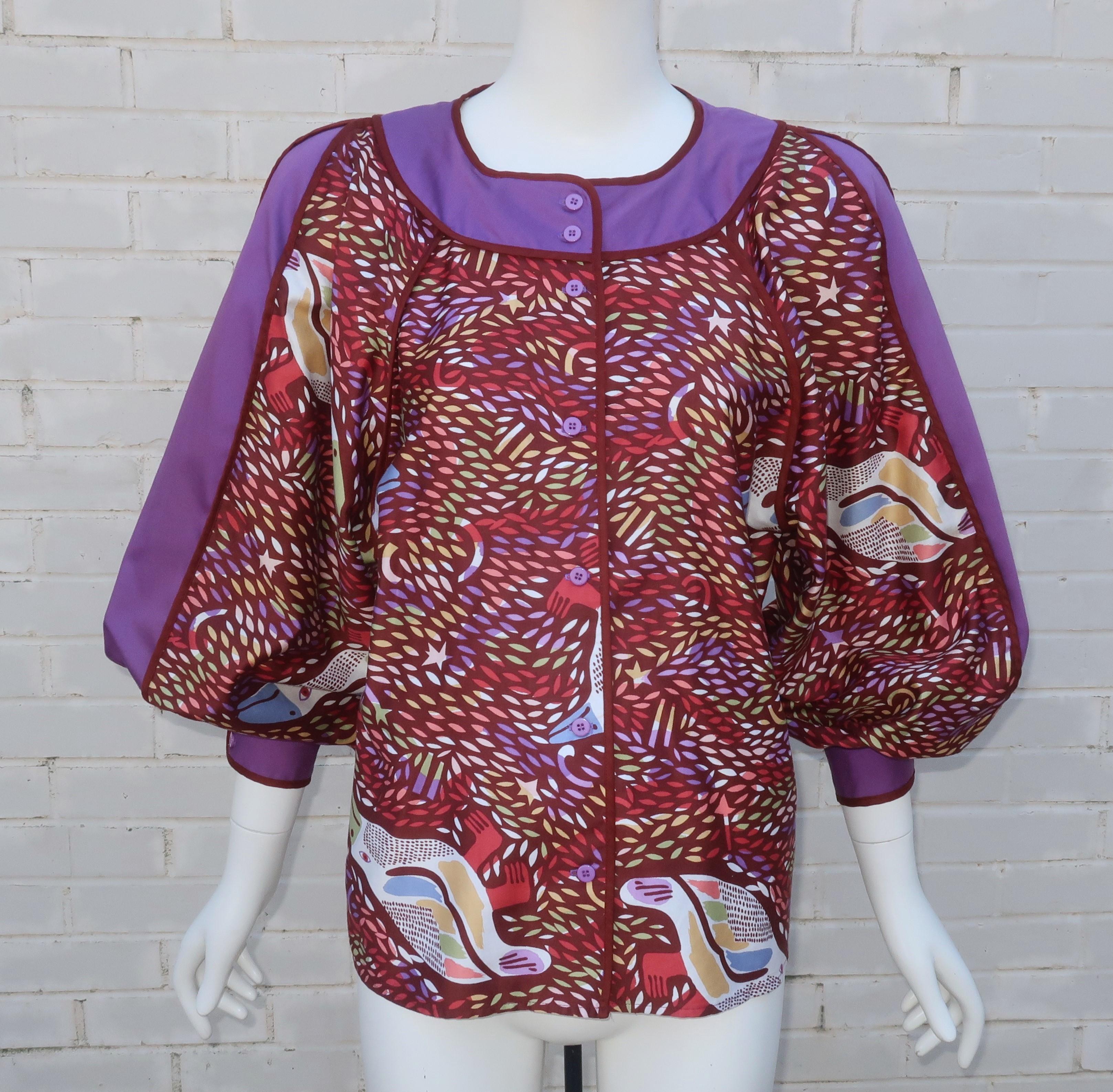 JEANNE MARC Cotton Two Piece Bird Print Dress, 1980's For Sale 8