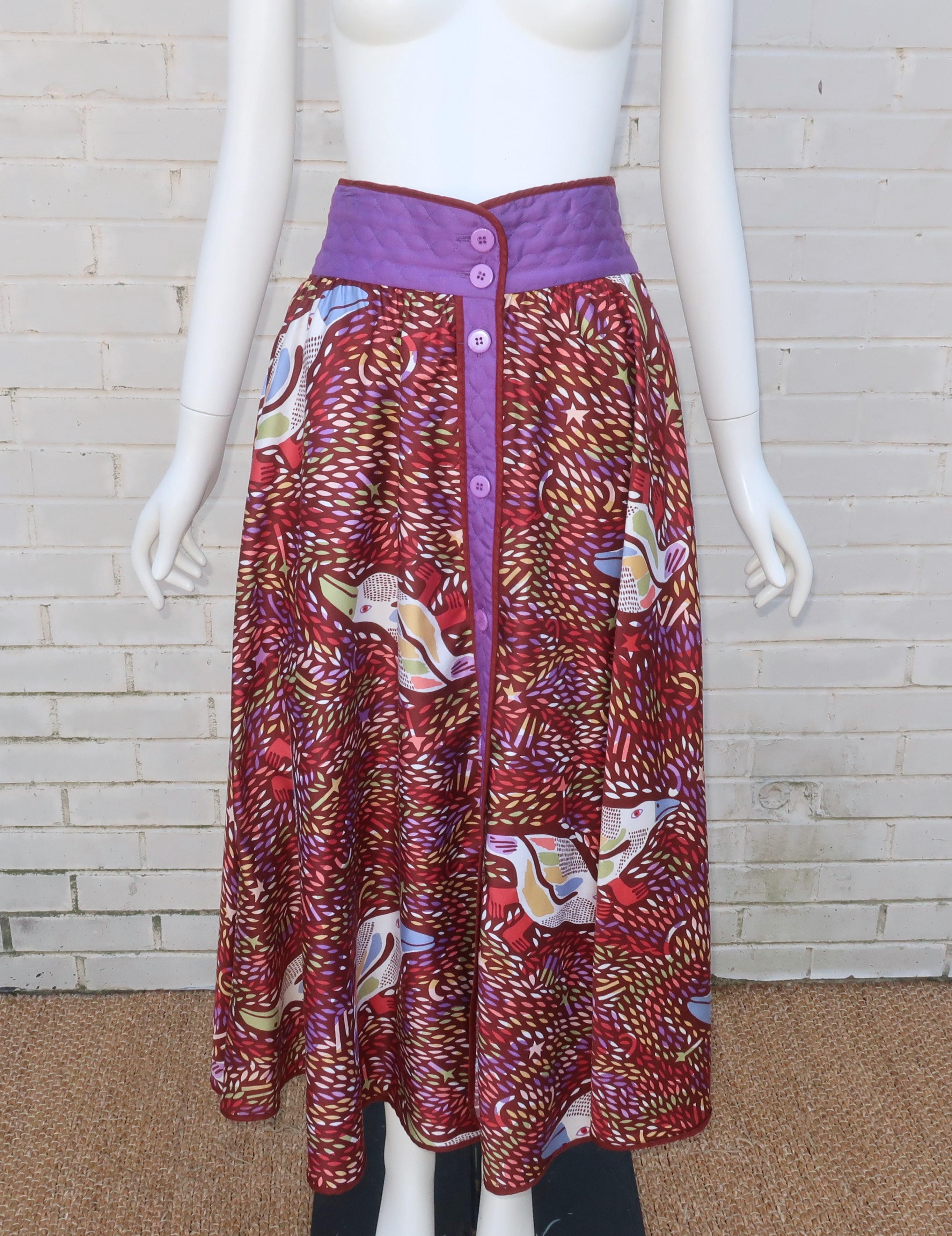 JEANNE MARC Cotton Two Piece Bird Print Dress, 1980's For Sale 9