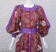 JEANNE MARC Cotton Two Piece Bird Print Dress, 1980's