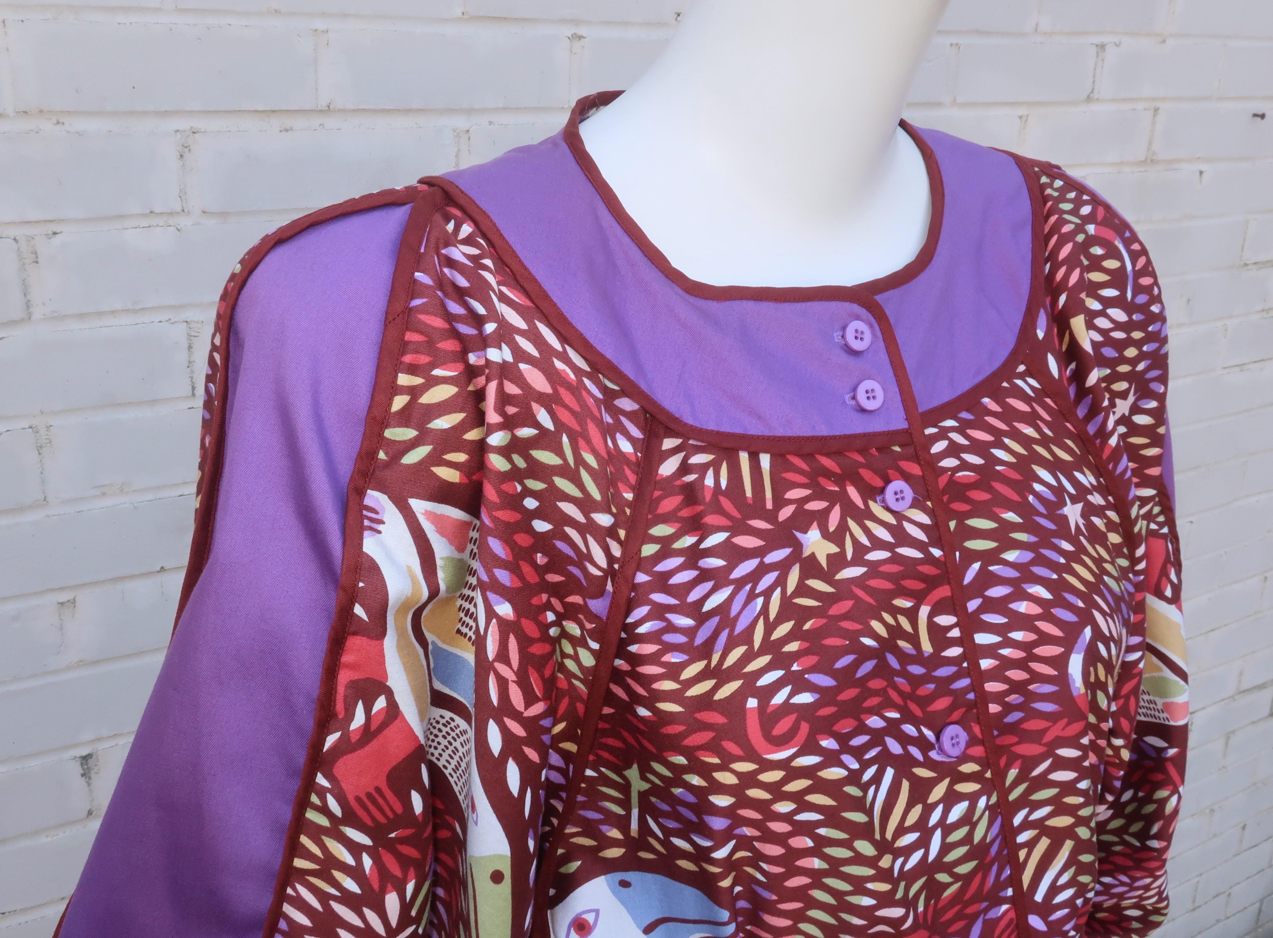 JEANNE MARC Cotton Two Piece Bird Print Dress, 1980's For Sale 1