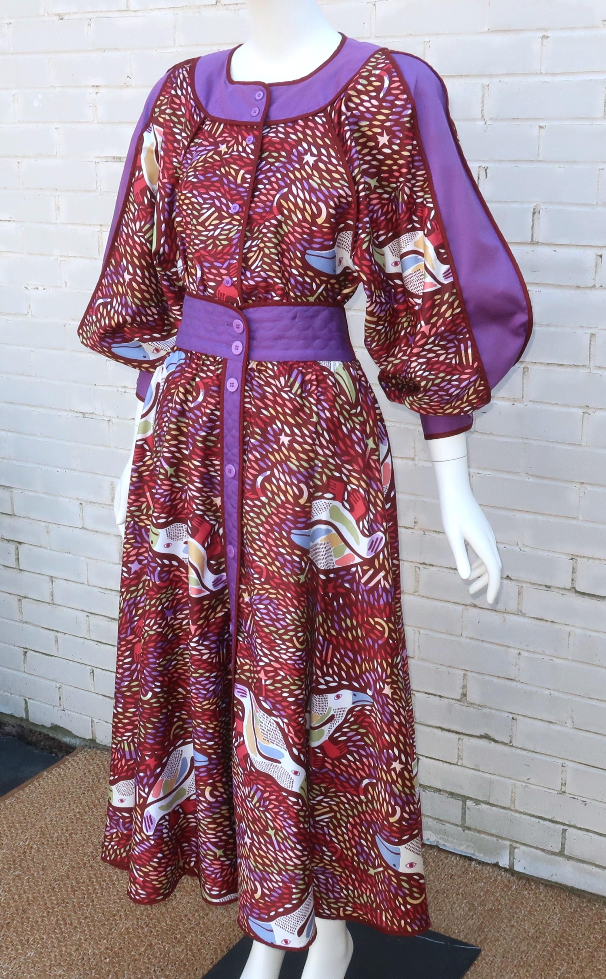 JEANNE MARC Cotton Two Piece Bird Print Dress, 1980's For Sale 3