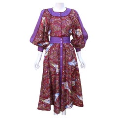 JEANNE MARC Cotton Two Piece Bird Print Dress, 1980's