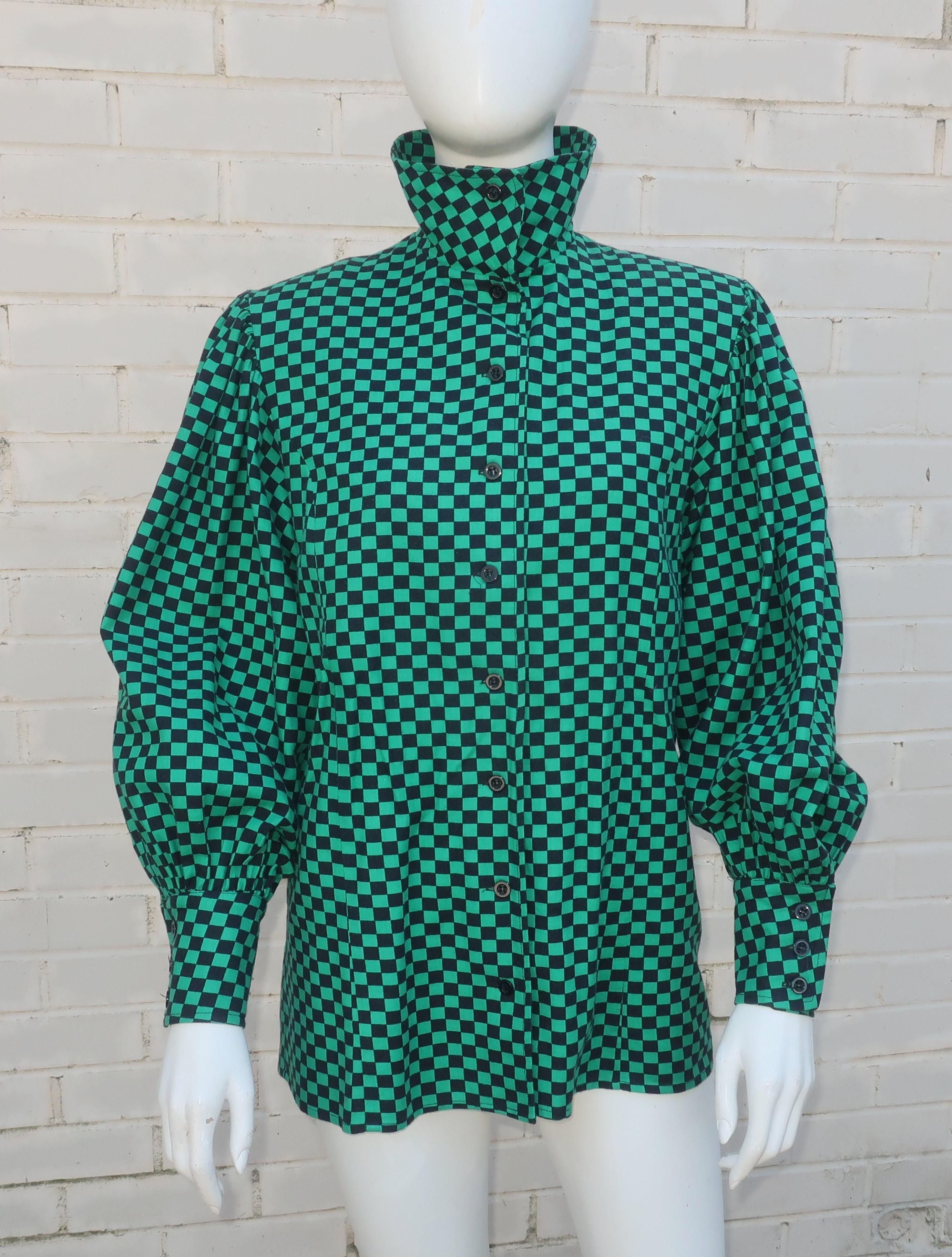 JEANNE MARC Two Piece Cotton Cat Print Checkerboard Dress, 1980's For Sale 7