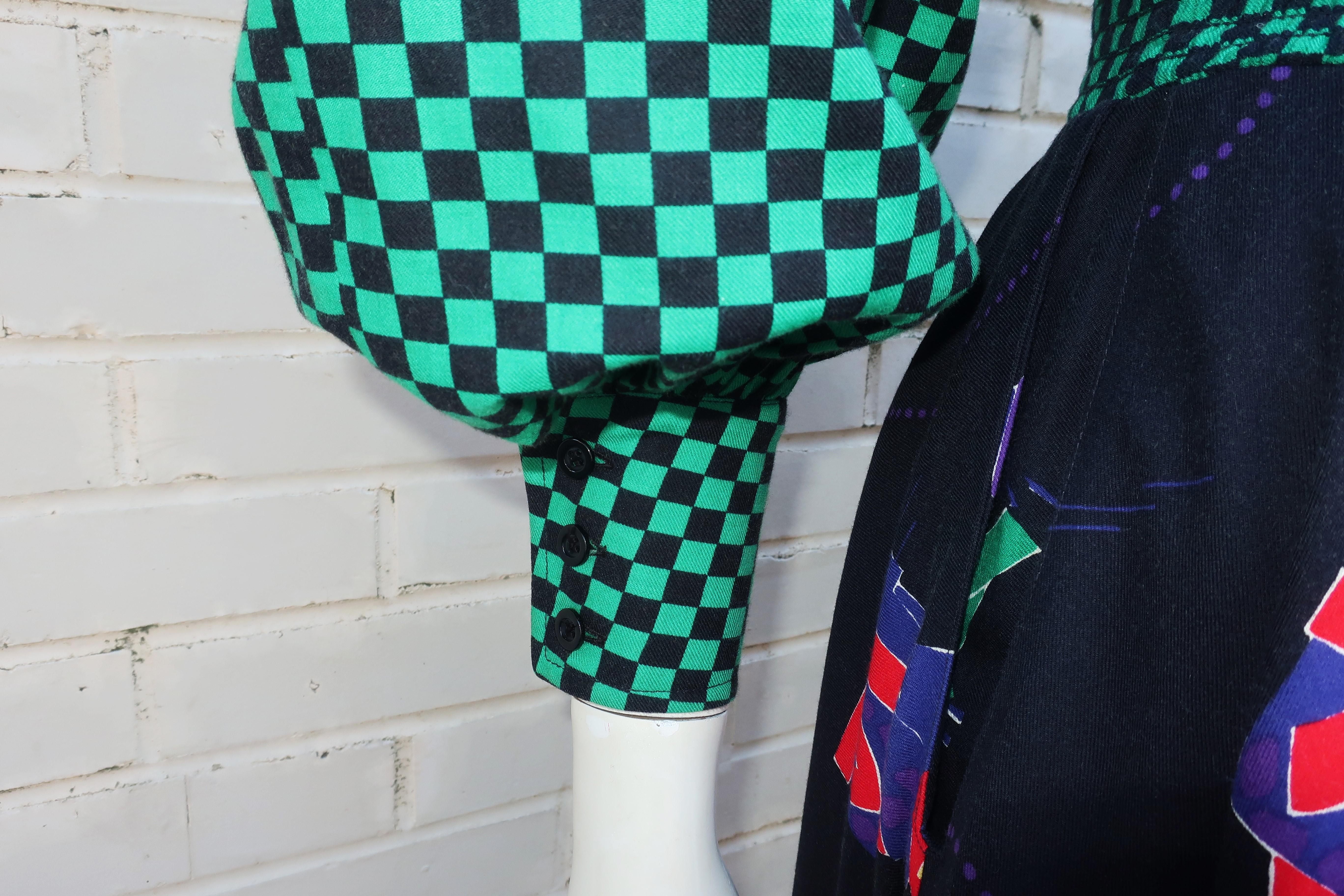 JEANNE MARC Two Piece Cotton Cat Print Checkerboard Dress, 1980's For Sale 2