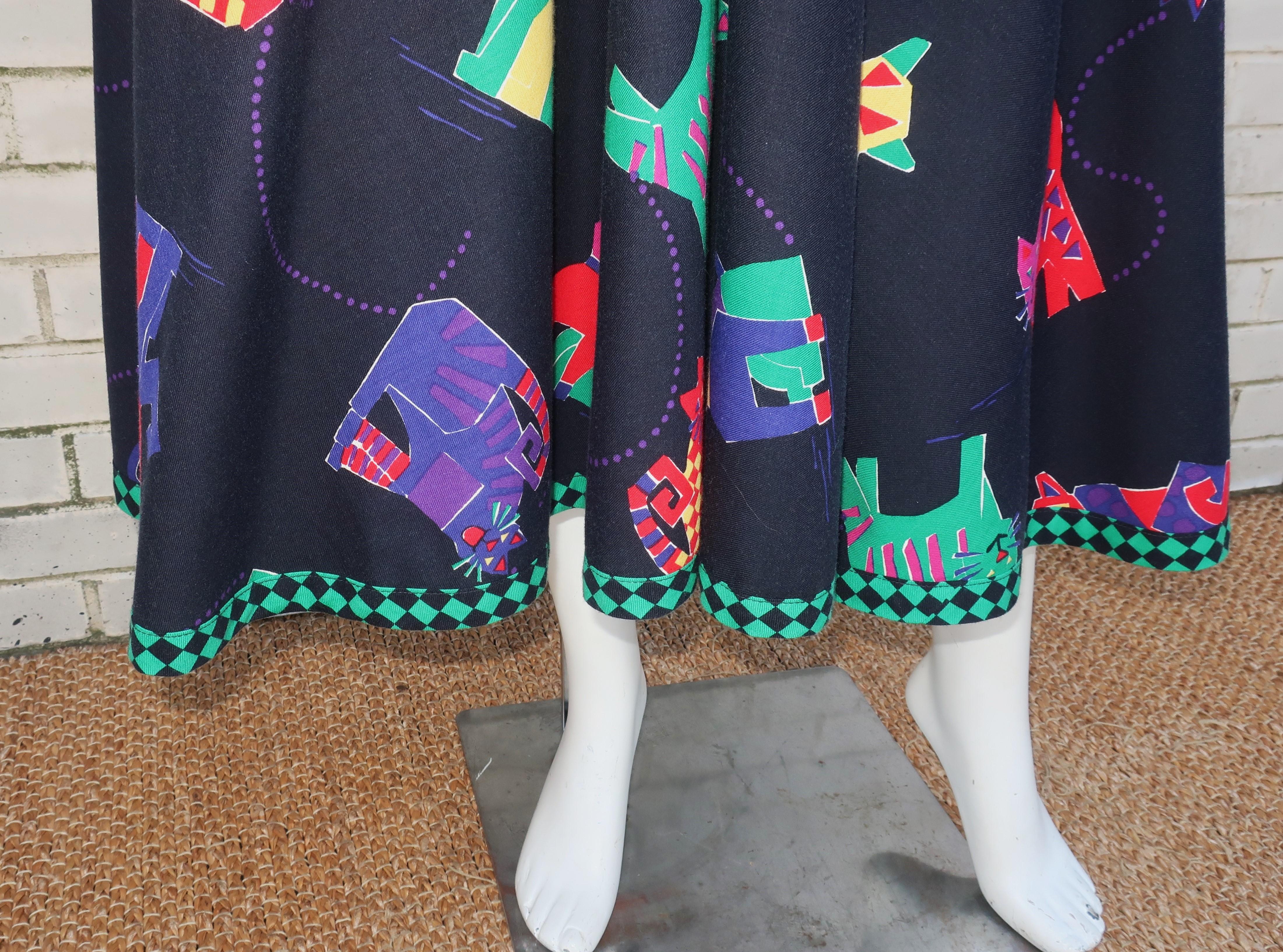 JEANNE MARC Two Piece Cotton Cat Print Checkerboard Dress, 1980's For Sale 4