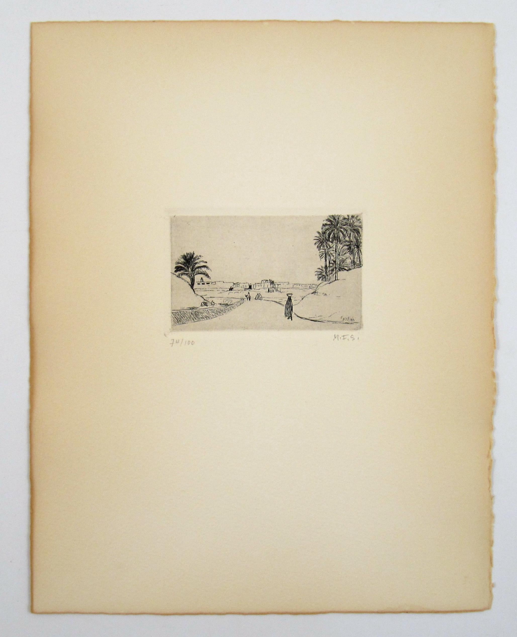 Jeanne Marguerite Frey-Surbek
(Swiss, * 23.2.1886 Delémont, † 17.5.1981 Bern)

Country Road near Gabés, Tunesia, North Africa

•	Etching
•	Platte, ca.  7 x 11 cm
•	Sheet, ca.  33 x 25.5 cm
•	Monogrammed lower right
•	Edition noted lower left