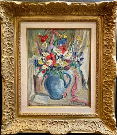 "Flowers in a Pitcher" by Jeanne Perrochet - Oil on Cardboard - 35x28 cm