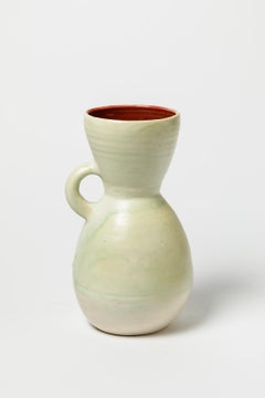 Jeanne Pierlot De Monvel White and Red 1950 Ceramic Pitcher Vase Ratilly