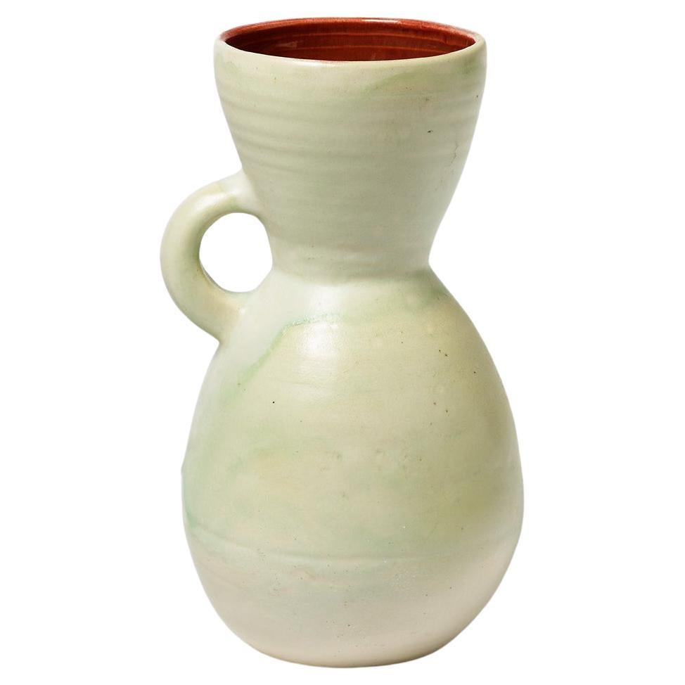 Jeanne Pierlot De Monvel White and Red 1950 Ceramic Pitcher Vase Ratilly For Sale