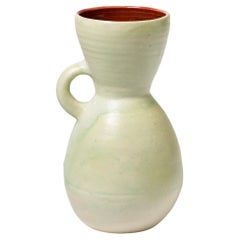 Jeanne Pierlot De Monvel White and Red 1950 Ceramic Pitcher Vase Ratilly