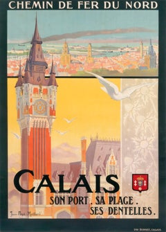 "Calais - Chemin de fer du Nord" Original 1920er Jahre Französisch Eisenbahn Reiseplakat