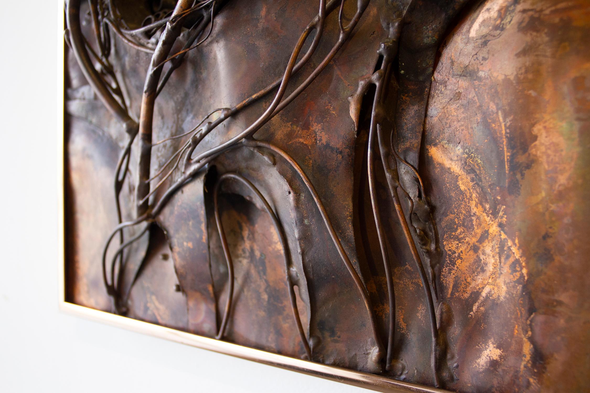 Jeanne Samper Brutalist Wall Sculpture in Copper with Mirror, 1960s In Good Condition In Dallas, TX