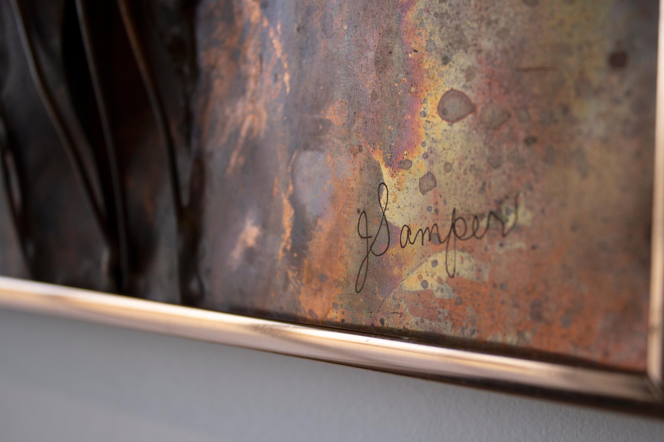 20th Century Jeanne Samper Brutalist Wall Sculpture in Copper with Mirror, 1960s