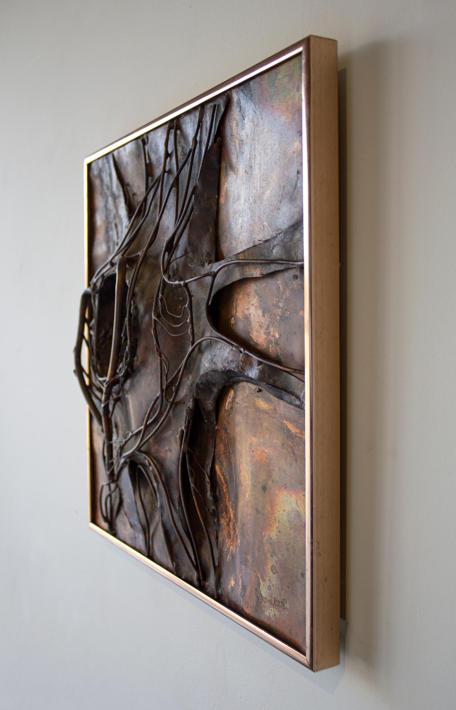 Jeanne Samper Brutalist Wall Sculpture in Copper with Mirror, 1960s 1
