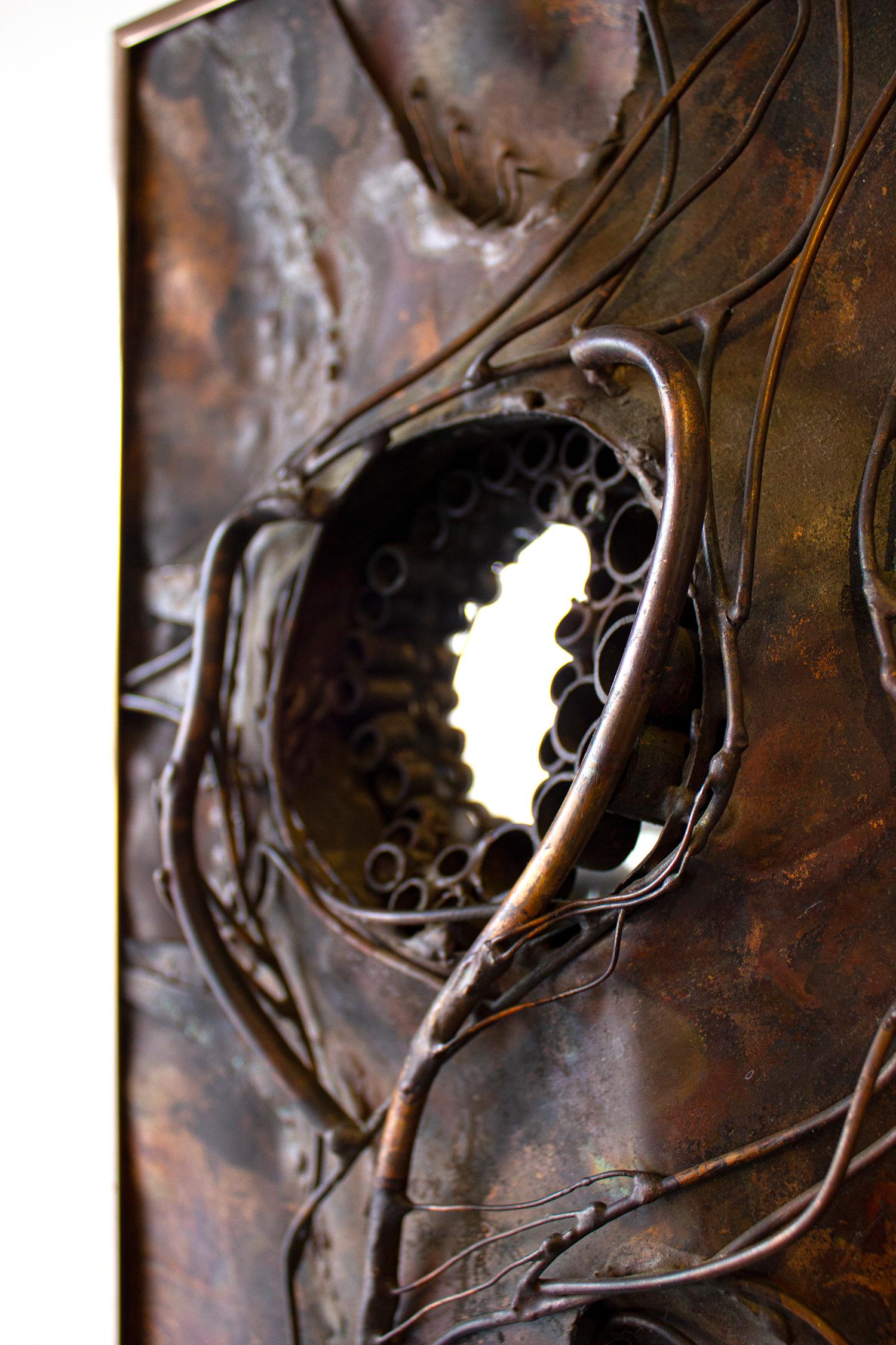 Jeanne Samper Brutalist Wall Sculpture in Copper with Mirror, 1960s 2