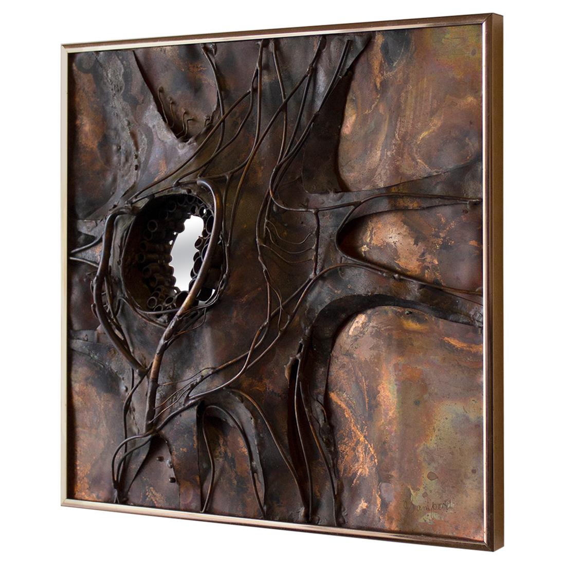Jeanne Samper Brutalist Wall Sculpture in Copper with Mirror, 1960s