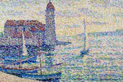 Coucher de Soleil - Paysage pointilliste à l'huile de Jeanne Selmersheim-Desgranges