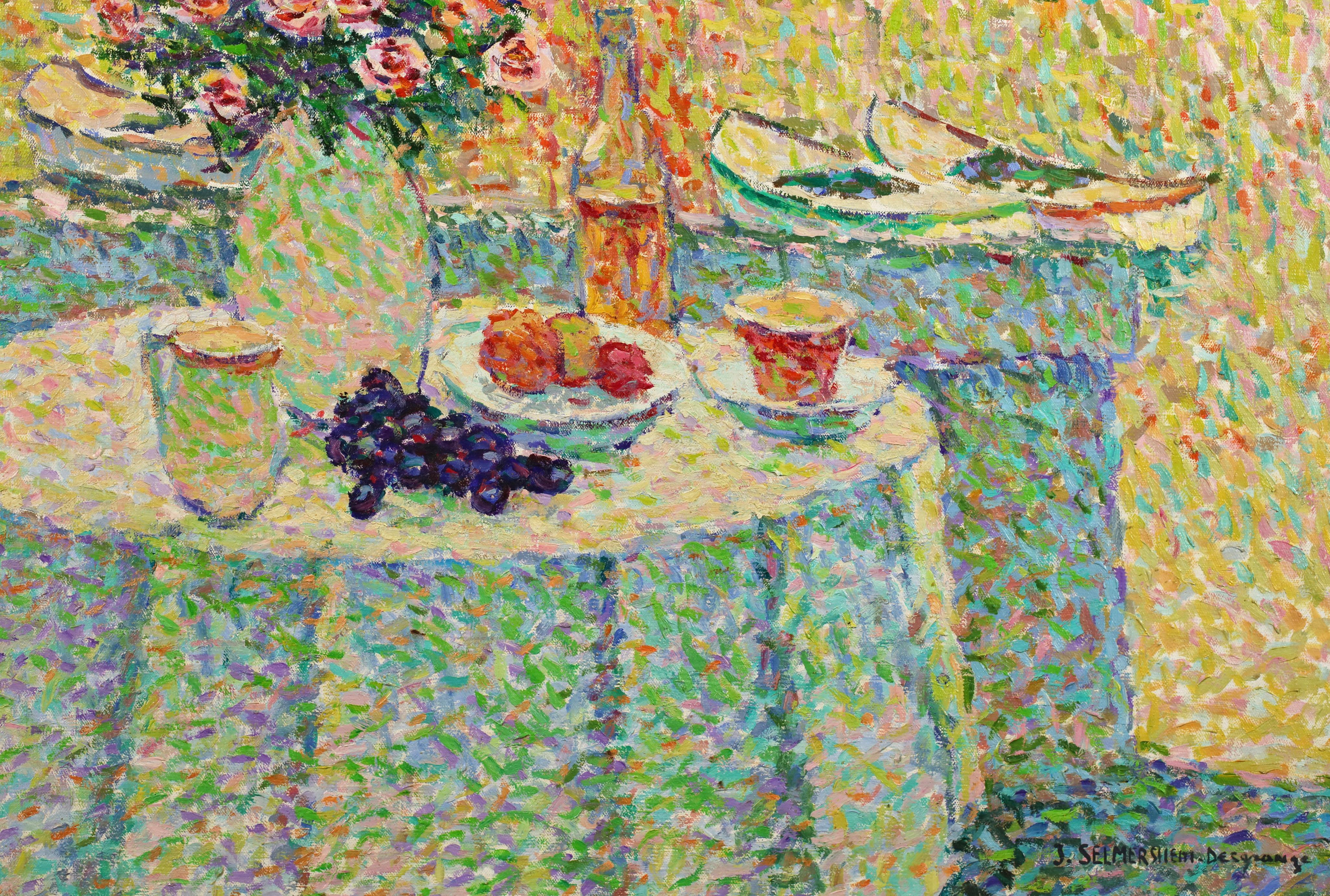 Le Petit Dejeuner - Pointillistische Landschaft Öl von Jeanne Selmersheim-Desgrange (Braun), Landscape Painting, von JEANNE SELMERSHEIN-DESGRANGE