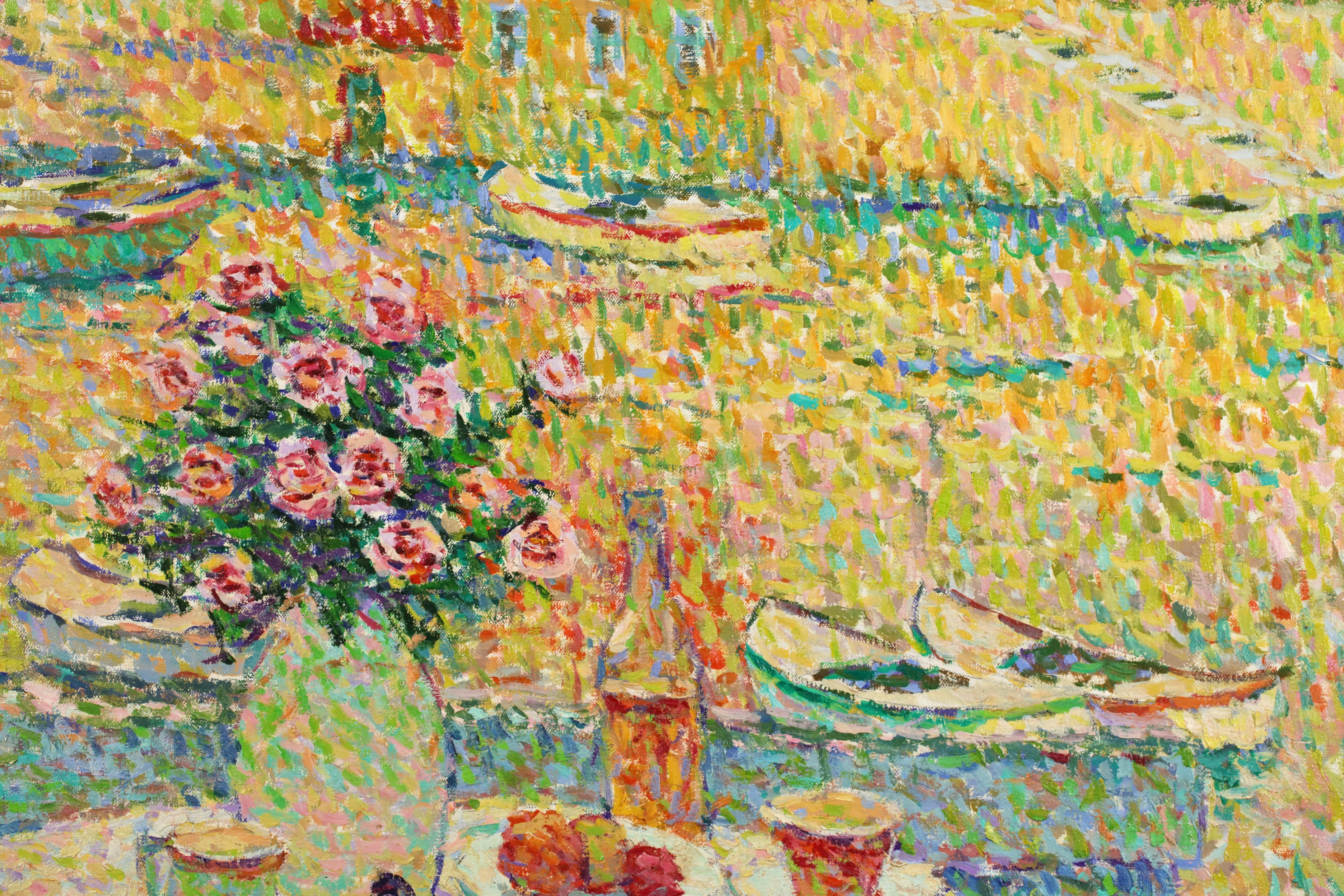 Le Petit Dejeuner - Pointillistische Landschaft Öl von Jeanne Selmersheim-Desgrange im Angebot 1