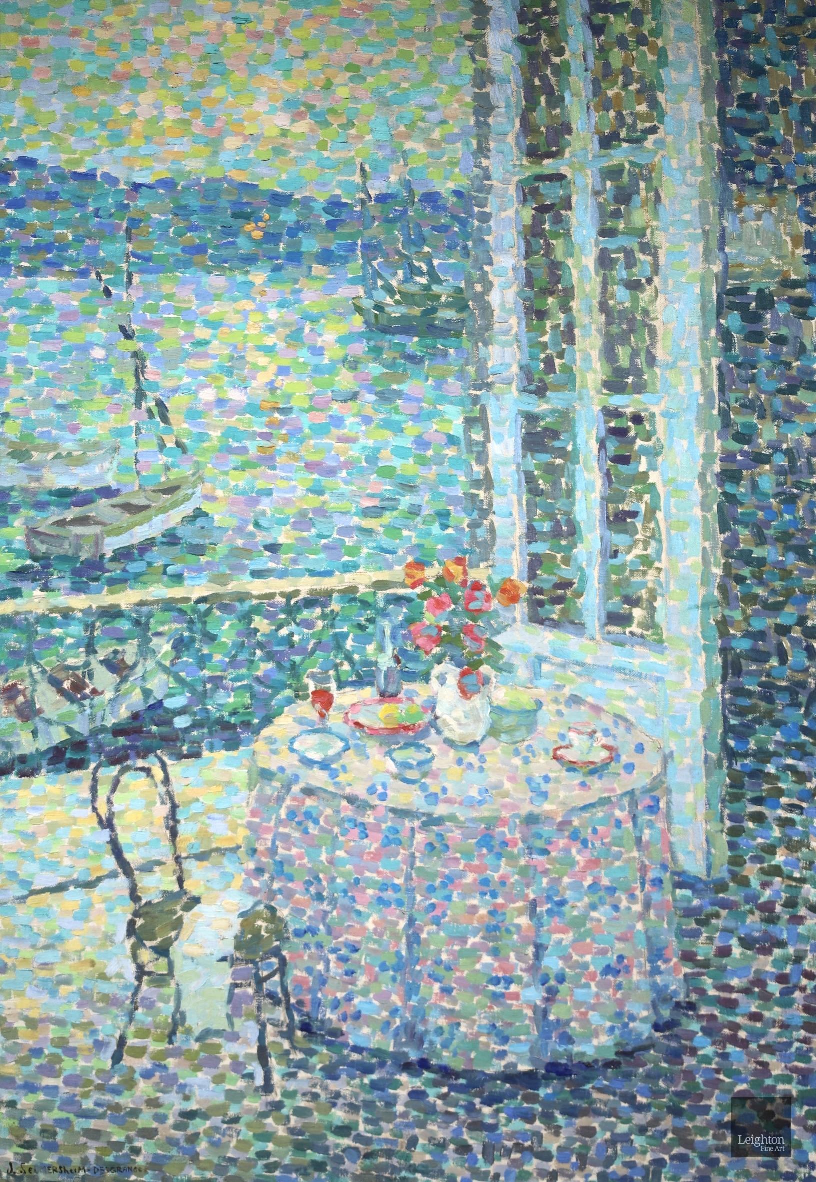 Saint Tropez - Óleo interior neoimpresionista de Jeanne Selmersheim-Desgrange