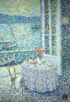 Huile d'intérieur néo-impressionniste de Saint Tropez par Jeanne Selmersheim-Desgrange