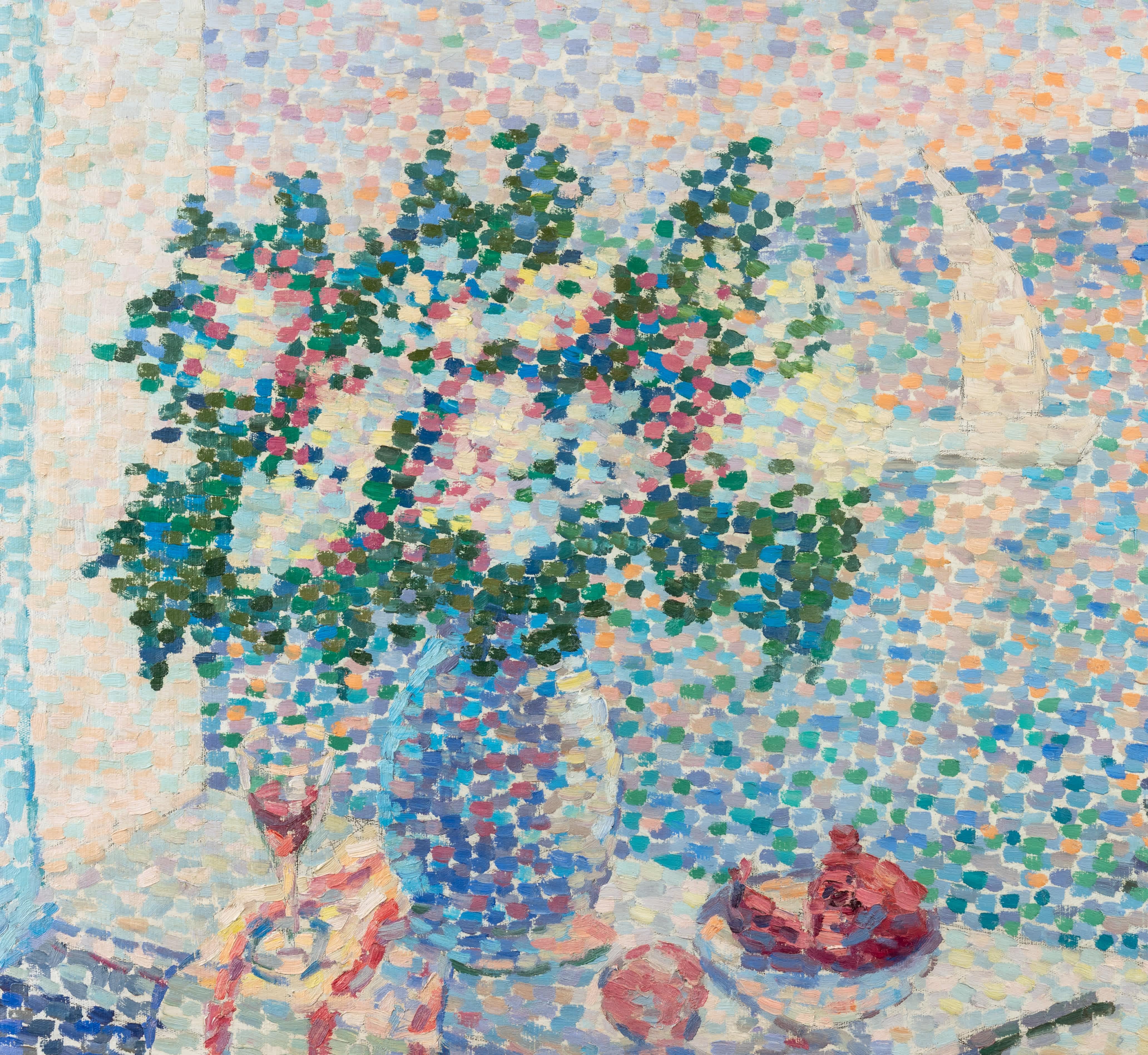 Natura morta su un davanzale - Painting Puntinismo di JEANNE SELMERSHEIN-DESGRANGE