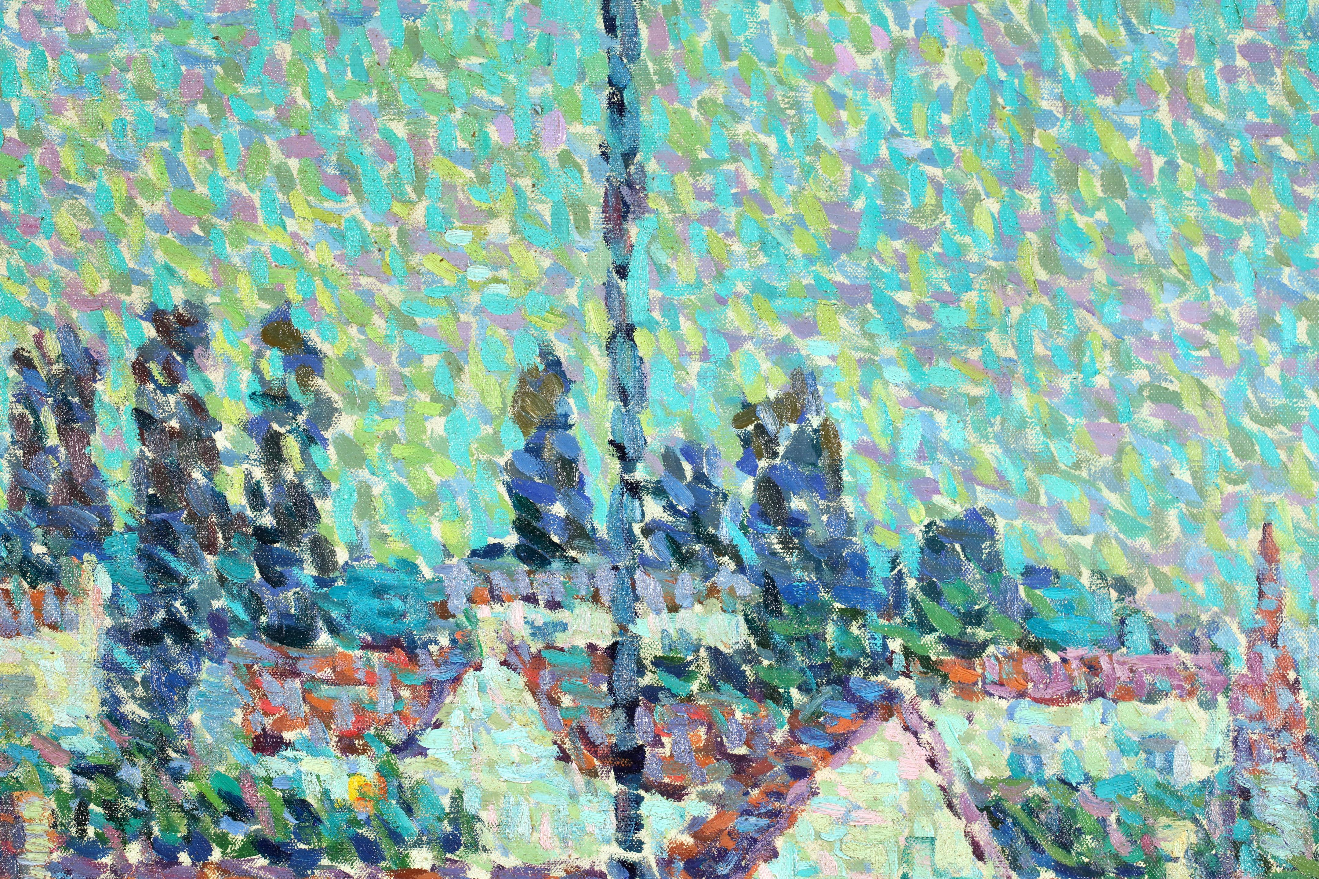 Sur la Terrasse- Bodegón neoimpresionista al óleo - Jeanne Selmersheim-Desgrange - Painting Puntillista de JEANNE SELMERSHEIN-DESGRANGE