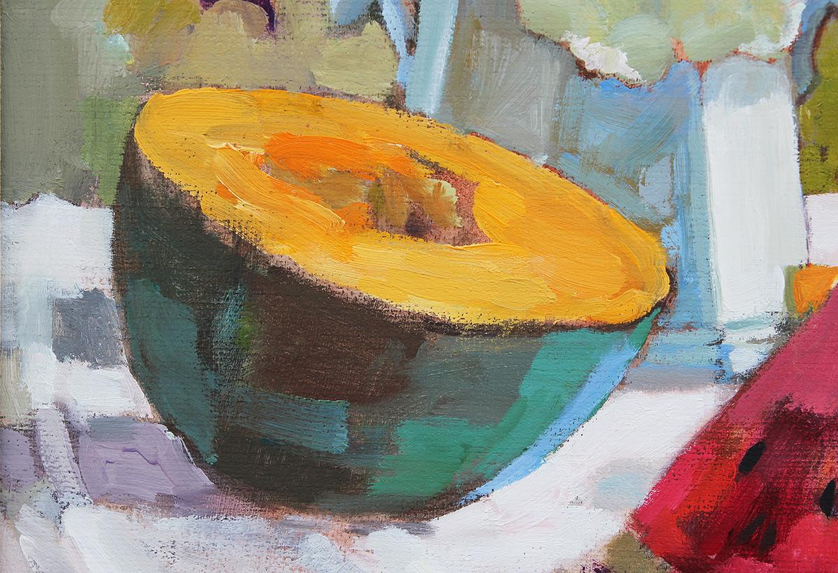 “Wedding Picnic” Colorful Abstract Impressionist Fruits and Flowers Still Life For Sale 3