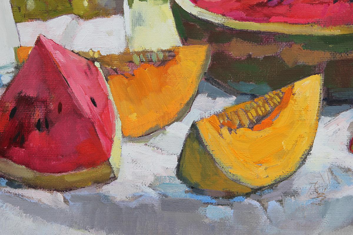 “Wedding Picnic” Colorful Abstract Impressionist Fruits and Flowers Still Life For Sale 4