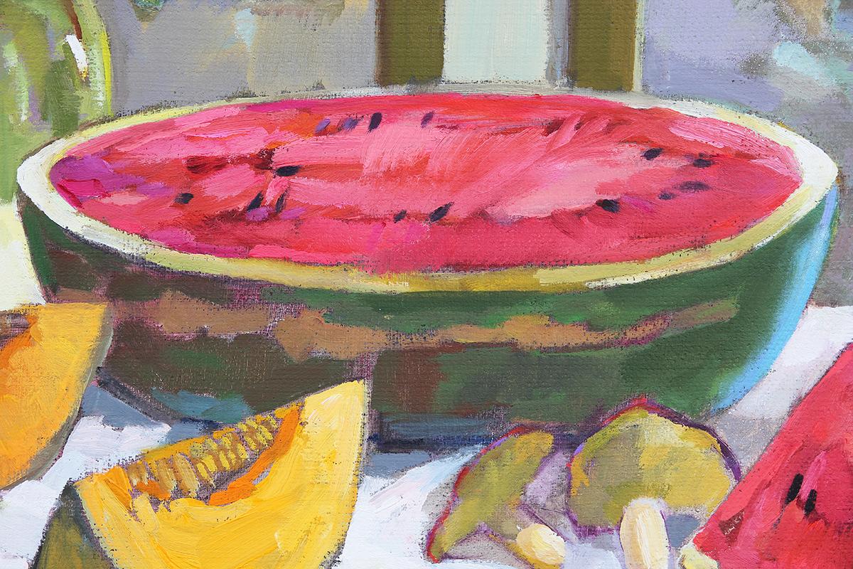 “Wedding Picnic” Colorful Abstract Impressionist Fruits and Flowers Still Life For Sale 5