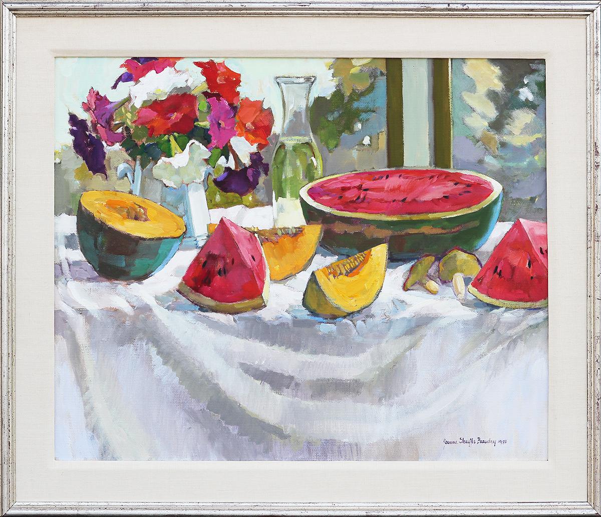 “Wedding Picnic” Colorful Abstract Impressionist Fruits and Flowers Still Life
