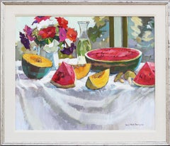“Wedding Picnic” Colorful Abstract Impressionist Fruits and Flowers Still Life