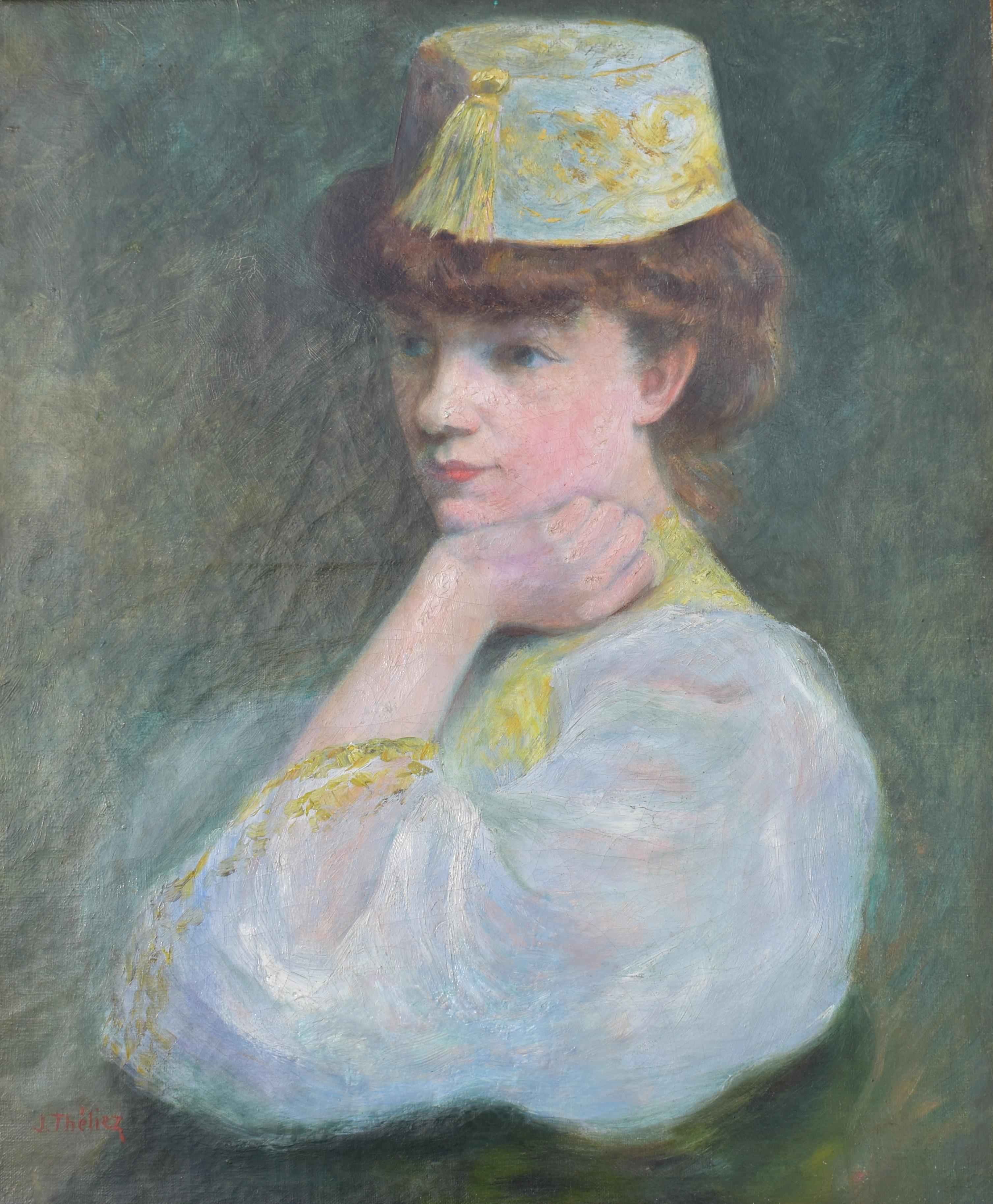 Jeanne THELIEZ (1875-1957) Retrato de la escuela francesa 1933 Pintura al óleo en venta 1