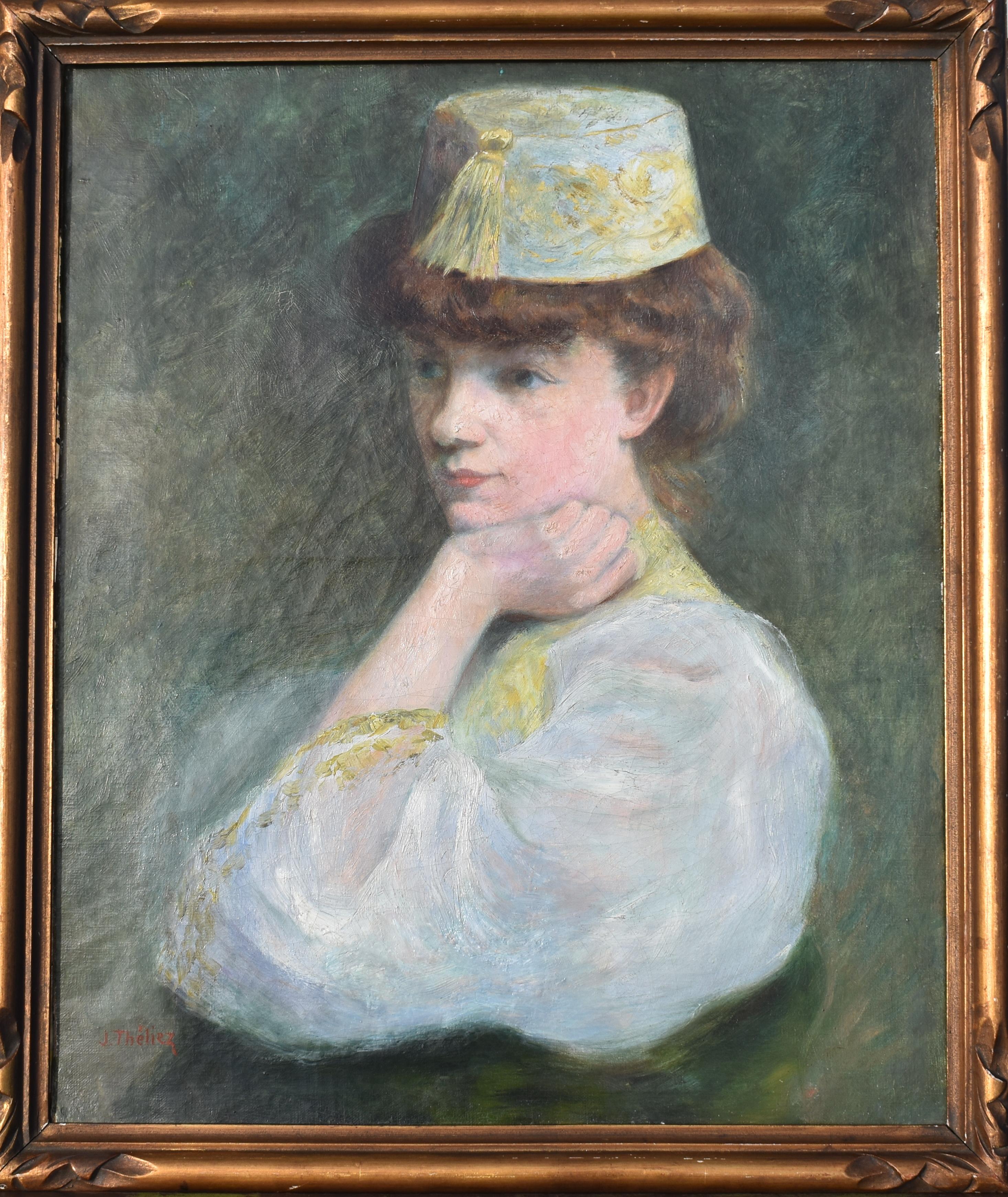 Jeanne THELIEZ (1875-1957) Retrato de la escuela francesa 1933 Pintura al óleo en venta 2