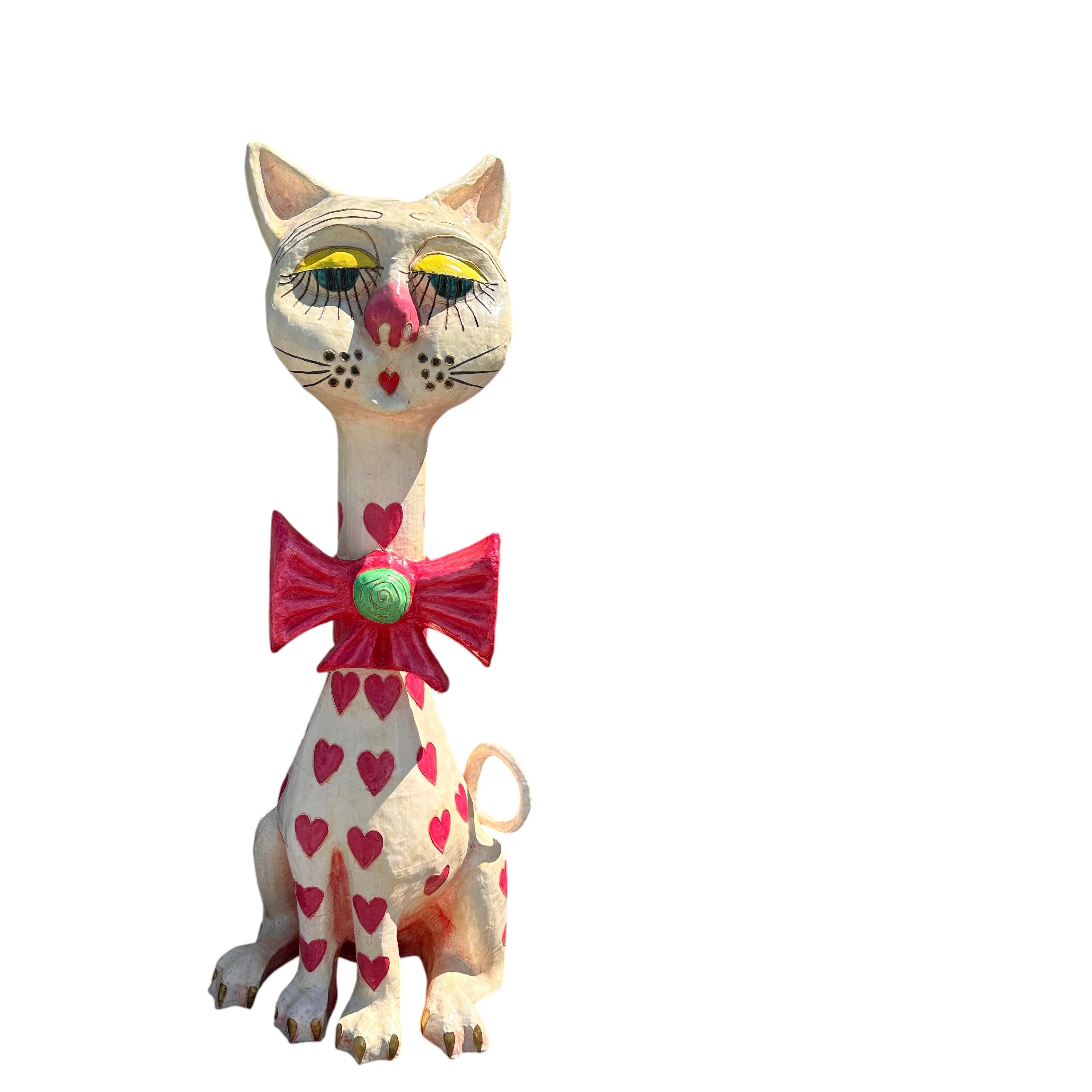 Jeanne Valentine Cat of Heart Papier Mâché Sculpture Circa 1970 For Sale