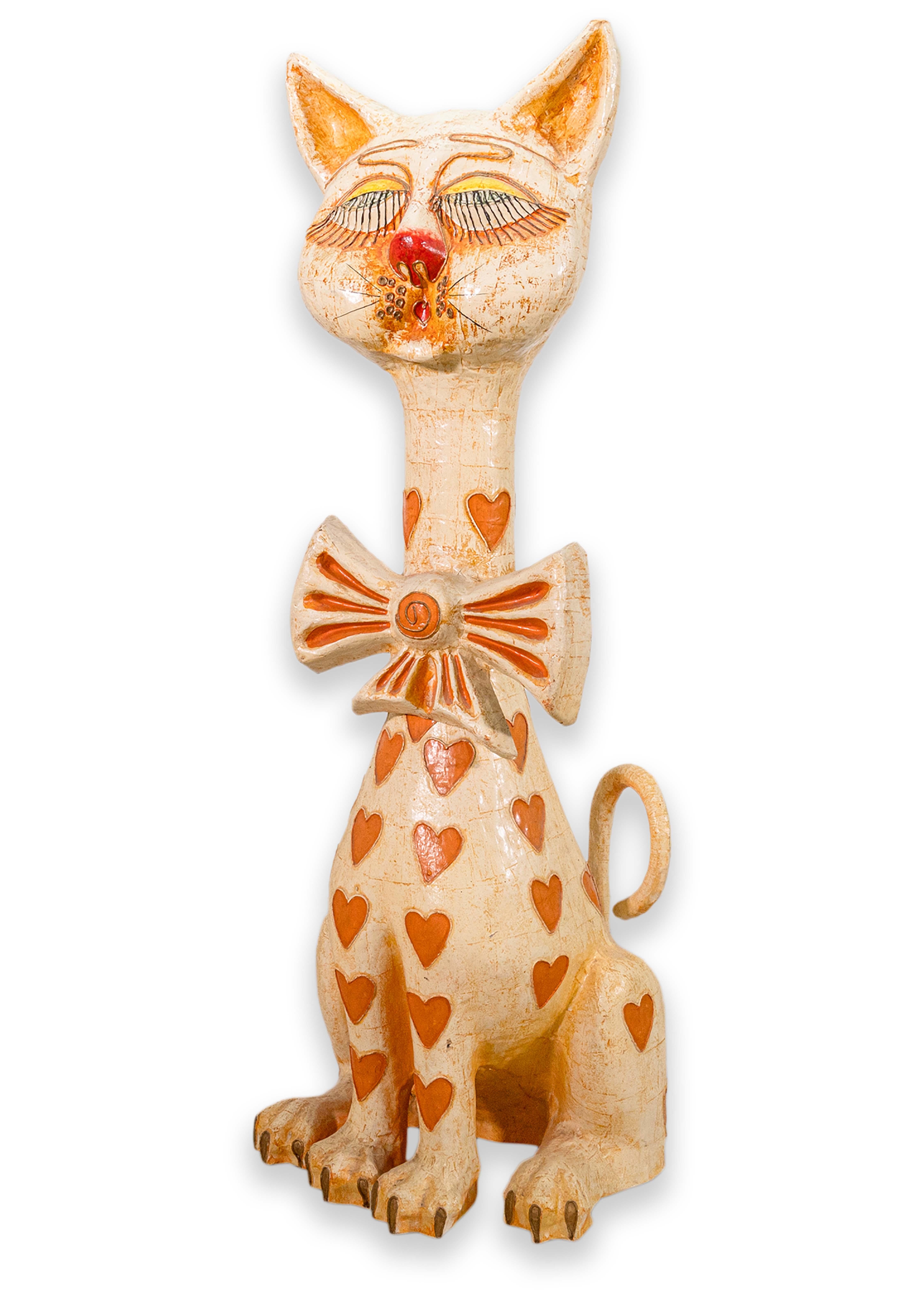 Jeanne Valentine S.A. Cat of Hearts Modernist Papier-Mache Sculpture 1960s 4